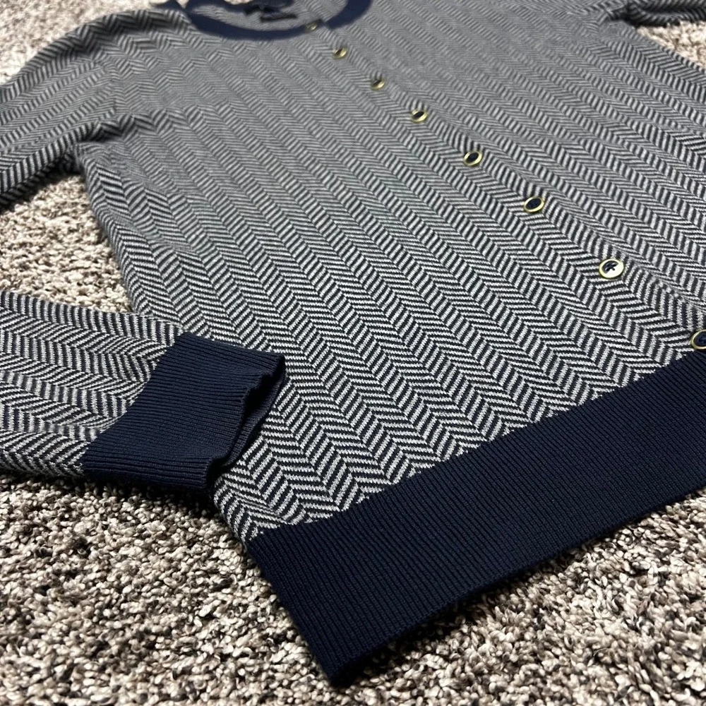 Tommy‎ Hilfiger Womens Pima Cotton Herringbone Cardigan Navy Blue Small
